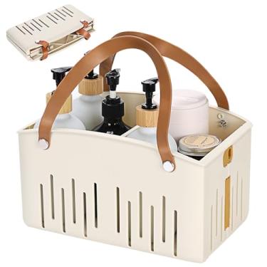 Imagem de Homiton Cesto de chuveiro portátil dobrável de plástico com alças divisórias removíveis, organizador de armazenamento para banheiro, dormitório universitário (branco)