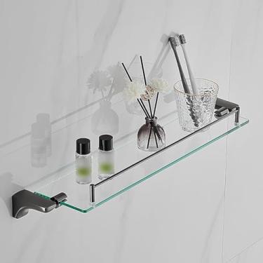 Imagem de Prateleira De Vidro, Rack De Vidro De Aço Inoxidável, Prateleira De Vidro Retangular Para Banheiro, Vidro Flutuante S Para Parede, Chuveiro, Vaso Sanitário, Gunmetal Grey, 62cm