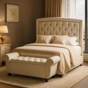 Imagem de Cabeceira para Cama Queen Veneza com Pés 160, Estofado e Baú Reamier d