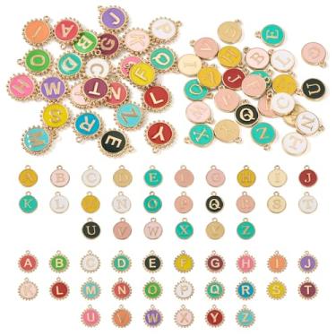 Imagem de Craftdady 52 peças de pingentes esmaltados de liga A-Z colorido letra A-Z signo de metal berloques alfabeto pulseira chaveiro pingentes brincos pingentes para fazer joias DIY e projetos de artesanato