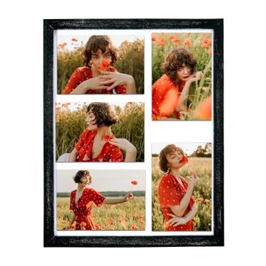 Imagem de Hanstre Molduras para decoração de parede, colagem de madeira preta, com 5 aberturas para fotos 12,7 x 17,8 cm, molduras vintage para colagens de fotos, várias molduras para pendurar na parede