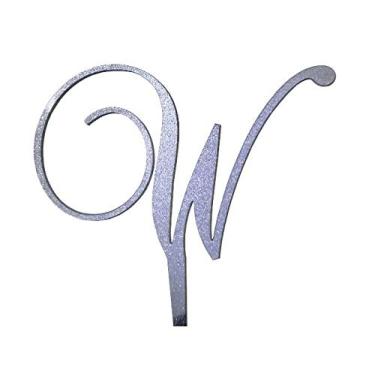 Imagem de Forbes Favors monograma letra inicial acrílico bolo Topper casamento A B C D E F G H I J K L M N O P Q R S T U V W X Y Z &, Prata, 6 inch