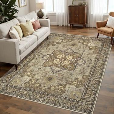 Imagem de Ciicool Tapete de 7,5 x 12,5 cm, lavável, boho, para quarto, antiderrapante, tapete grande, com pelo baixo, tapete vintage, para sala de estar, escritório, sala de jantar, hall de entrada, decoração