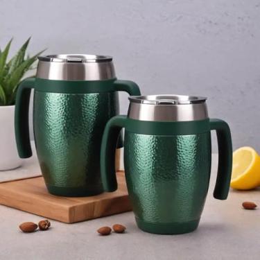 Imagem de Caneca Térmica Parede Dupla em Aço Inox Verde 800ml com Tampa Rosqueável - Estilo Texturizado