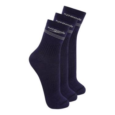 Imagem de Kit com 3 Pares de Meias Esportiva Cano Médio Speedo 8030, Azul marinh