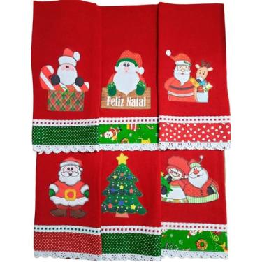 Imagem de Pano de Prato NATAL VERMELHO Bordado Patchwork Revenda Kit 10 unidades