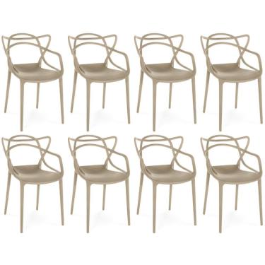 Imagem de Kit 8 Cadeiras De Jantar Allegra Prática Empilhável - Nude