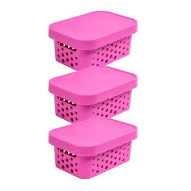 Imagem de kit 3 caixa organizadora cesto multiuso pink rosa 2,6 litros - mixxnov