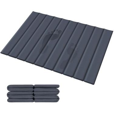 Imagem de Veeloim Tapete de banho de pedra dobrável, tapete de banho de terra de diatomáceas com tapete antiderrapante, fácil de limpar, superabsorvente, tapete de chão de banheiro