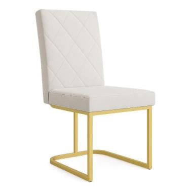 Imagem de Cadeira de Jantar Estofada Siena Linho Base de Ferro Dourada - Pallazi
