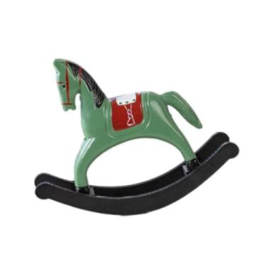 Imagem de Generic Estátua de cavalo de balanço, ornamento, artesanato rústico, estatueta decorativa portátil, escultura de madeira para escritório, mesa, presente, sala, Verde