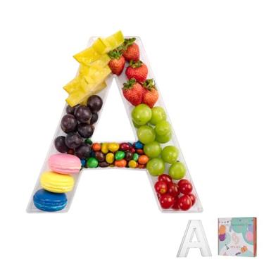 Imagem de Bandeja de charcutaria de acrílico com letras e números de 28 cm – Caixa de alfabeto reutilizável preenchível para doces, lanches, cupcakes – Travessa de servir para aniversário, casamento, festa de