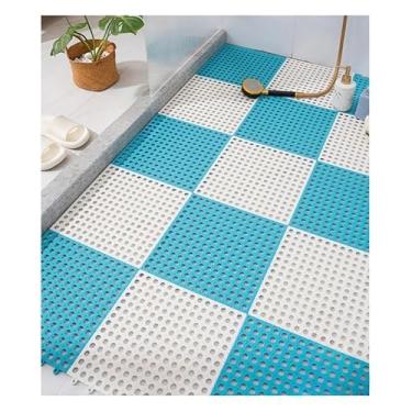 Imagem de Kit 9 PeçAs Tapete Estrado Modular Antiderrapante 30x30 Para Banheiro E Vestiario(BRANCO E AZUL)