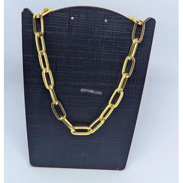 Imagem de Colar Feminino Corrente Elos Quadrado Retangulares Folheado Ouro Doura