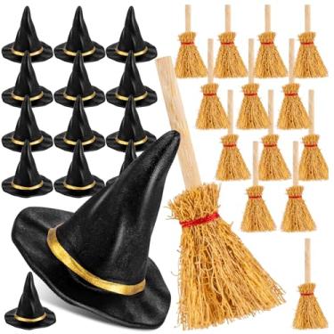 Imagem de ZHWKMYP 28Pcs Mini Witch Hat, Plastics Mini Brooms and Witches Hats for Crafts Halloween Party Supplies