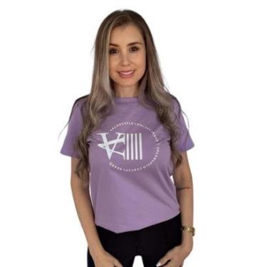 Imagem de Camiseta T-Shirt Lilás 100% Algodão Estampa Grande Branca Valansuelo-Feminino