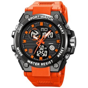 Imagem de Relógio digital masculino militar para homens, relógio tático à prova d'água, mostrador grande, analógico, eletrônico, esportivo, ao ar livre, multifuncional, resistente, Laranja, Casual