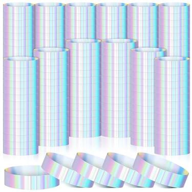 Imagem de Ctosree Pulseiras de plástico holográficas de papel à prova d'água neon para parques aquáticos, shows, festivais, festas, conferências, segurança, 9.84 inches, Plástico Papel Metal