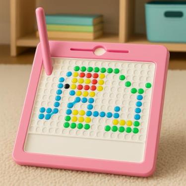 Imagem de Quadro Infantil de Pinos Coloridos com Caneta magnética, Brinquedo Educativo, para Desenvolvimento de Criatividade (Rosa)