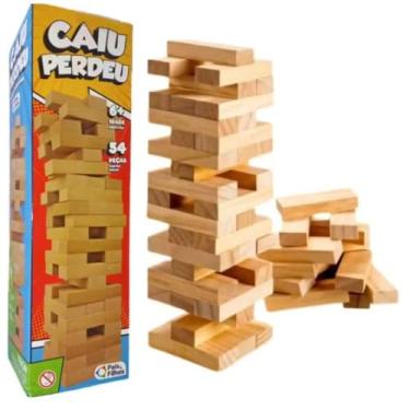 Imagem de Jogo Caiu Perdeu Torre Madeira Equilíbrio Brinquedo Menino Menina