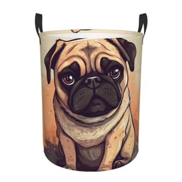 Imagem de Cesto de roupa suja dobrável à prova d'água Pug Cesto de armazenamento de roupas com alças Oxford pano organizador de brinquedos cesta para banheiro, lavanderia, quarto, pequeno
