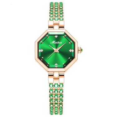 Imagem de deselon Relógio de pulso feminino de cristal moderno luxuoso pulseira de diamante feminino pequeno à prova d'água quartzo esposa presentes quadrado verde, L-M1705green, L-M1705