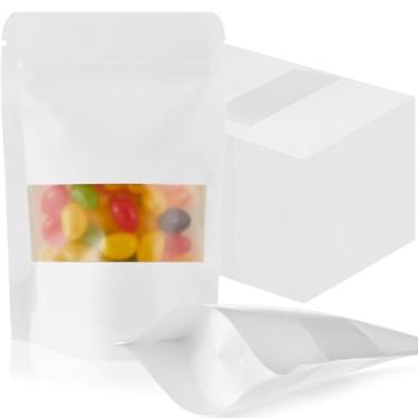 Imagem de Leelosp 300 sacos kraft com janela, sacos de papel kraft de 9 x 14 cm, bolsas reutilizáveis de armazenamento de alimentos, bolsas de vedação com zíper seláveis a quente a granel para empresas de