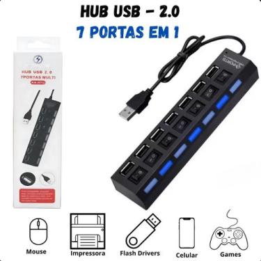 Imagem de Hub USB 2.0 7 Portas para HD Externo, Pendrive e Acessórios - FAZA