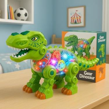 Imagem de Dinossauro De Engrenagem Com Luz E Som Brinquedo Infantil Que Anda Engrenagens Coloridas Movimento Automático Leds Piscantes Presente Criativo Para Crianças