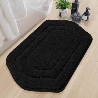 Imagem de COSY HOMEER Tapete de banheiro 61 cm x 91 cm antiderrapante absorvente tapete de banho felpudo lavável na máquina tapetes de banho de poliéster macio para banheiro, banheira e chuveiro, preto
