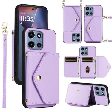 Imagem de Dswteny Capa carteira para Motorola Moto G 5G 2025 com cordão de pulso alça de ombro fina bolsa flip, suporte de cartão de crédito de couro PU, acessórios para celular para G5G 5 G G5 mulheres homens