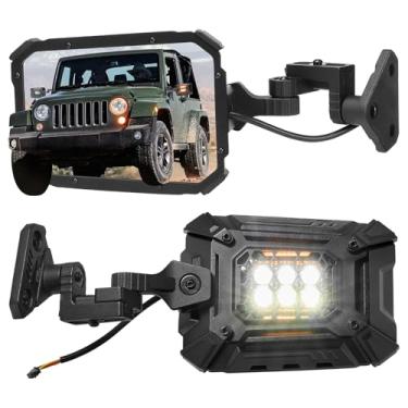Imagem de JOYTUTUS Wrangler espelhos laterais portas desligadas ou ligadas com luz de seta compatível com Wrangler TJ JK & Unlimited 1997-2018, iluminação plug-play, visão mais ampla sem vibração e oscilação