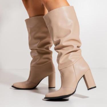 Imagem de Bota Feminina Emily Slouch Franzida Cano Médio Salto Grosso Bico Redon