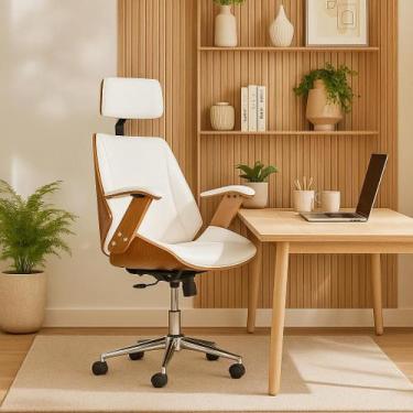 Imagem de Cadeira de Escritório Moderna Alta Presidente Paris - HomeNow, Branco