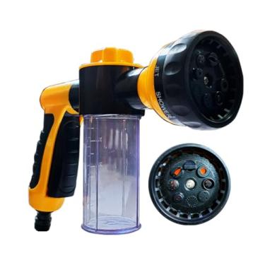 Imagem de Esguicho para Mangueira 8 Jatos com Reservatório de Sabão 100ml – Bico Lava Jato Ajustável, Pressão Potente, Limpeza Doméstica e Jardim - ABS/PP, Conforto Ergonômico