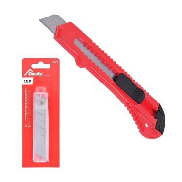 Imagem de Kit Estilete Retrátil 18Mm Com 10 Lâminas Extras Onsite