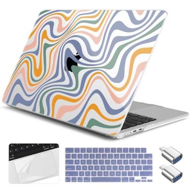 Imagem de Yebiseven Capa para MacBook Air 13,6 polegadas M4/M3/M2 2025 2024 2023 2022 lançado A3240/A3113/A2681, capa rígida para laptop com capa de teclado e protetor de trackpad e 2 adaptadores OTG, ondas