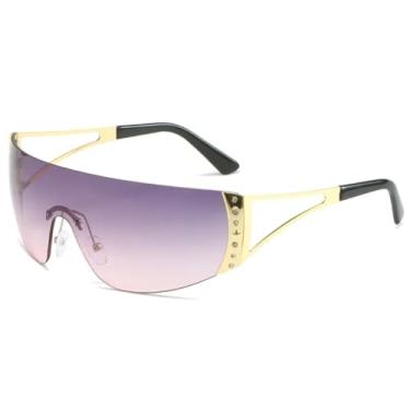 Imagem de Óculos de sol sem aro para mulheres e homens, óculos de sol esportivos com armação plana, lentes degradê UV400 (cinza dourado)