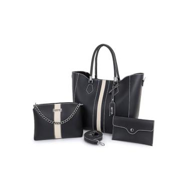 Imagem de Kit Bolsa Feminina Sacola Transversal e Necesserie Retta Oficial (PRETA COM MARFIM)