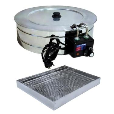 Imagem de Kit Fritadeira Elétrica Industrial Tacho Redondo Inox 7 Litros com Escorredor G e Tampa(110)