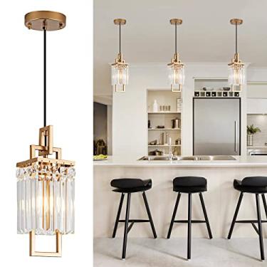 Imagem de lighceac Luminárias pendentes de ouro modernas para ilha de cozinha e sala de jantar, lustre de cristal pequeno industrial pendurado para quarto, entrada, sala de estar, hall de entrada, corredor