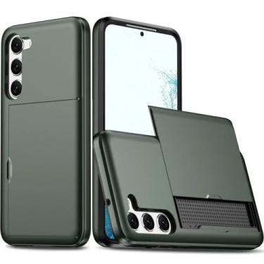 Imagem de HJZSZX Capa tipo carteira para Galaxy A55 5G, com compartimento para cartão, capa protetora à prova de choque (para Galaxy A55 5G/verde exército)