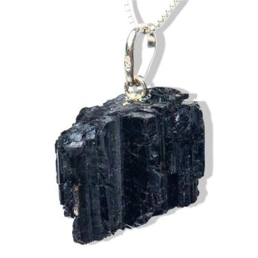 Imagem de Colar Canudo Turmalina Preta Bruto Natural Pino Prata 950 - Cristaisde