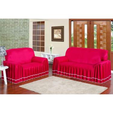 Imagem de Kit Capa De Sofa 2 E 3 Lugares Super Luxo Dália de Tecido Microfibra P