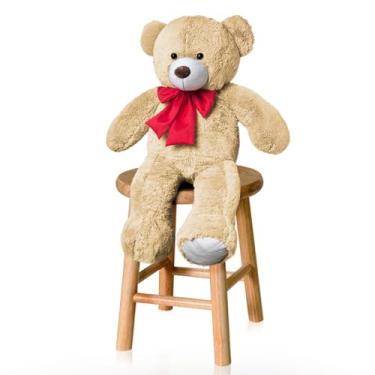 Imagem de ALEPLUSH - Urso De Pelúcia P 50cm Com Laço - Doce De Leite Com Vermelho