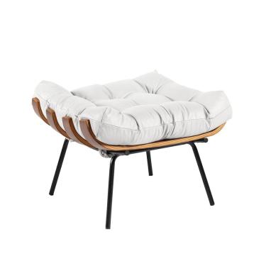 Imagem de Puff Costela Couro Branco Base Metal