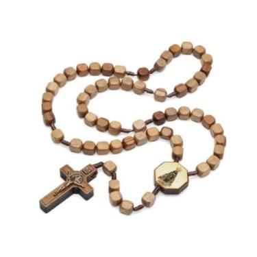 Imagem de Terço Madeira Quadrada Imbuia Nossa Senhora Aparecida 10mm Cordão