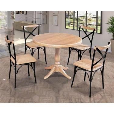 Imagem de Mesa Jantar Redonda 80Cm Madalena 4 Cadeiras Paris Base Alumínio Natur