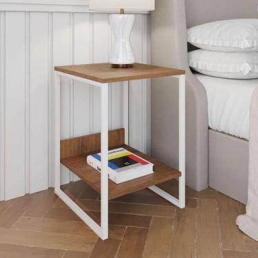 Imagem de Mesa Cabeceira Industrial Lateral De Cama Amêndoa Tókio Base Ferro Bra