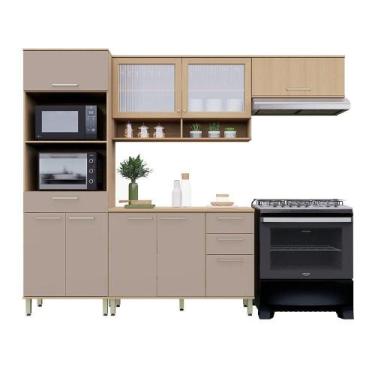 Imagem de Cozinha Compacta 100% Mdf 4 Pçs 270cm Duna Luciane Móveis Freijó/Cinam